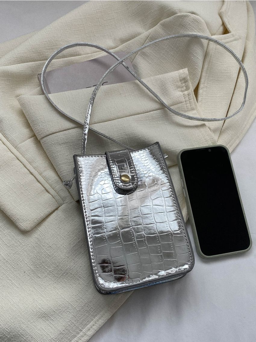 Metallic Phone Wallet Funky Crocodile Embossed