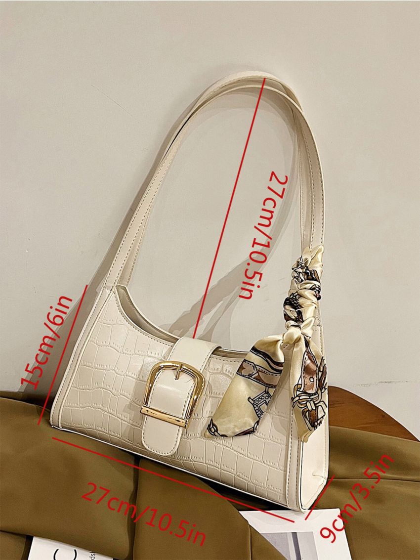 Medium Baguette Bag Buckle & Twilly Scarf Decor PU