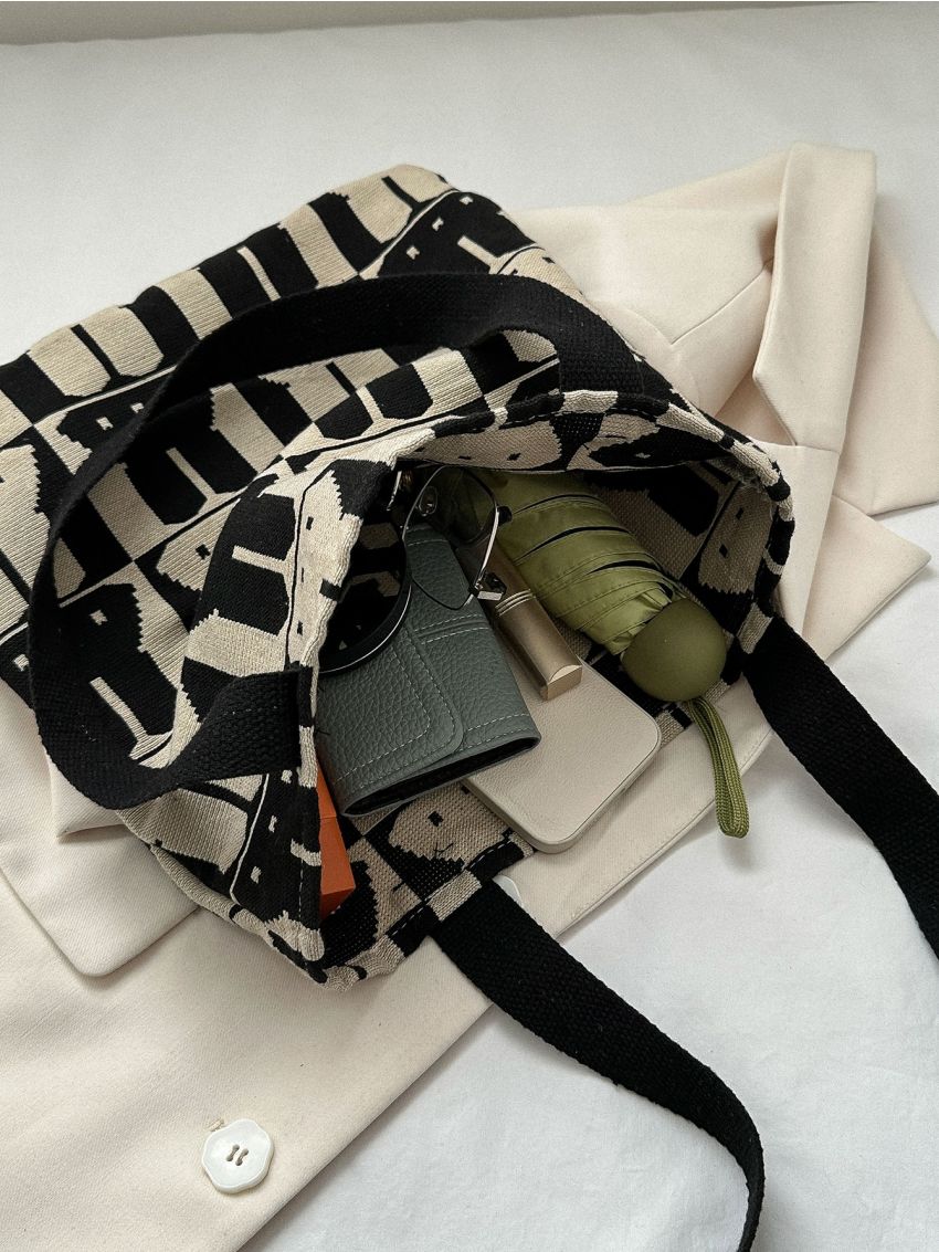 Small Shopper Bag Colorblock Cartoon Rabbit Pattern For Shopping