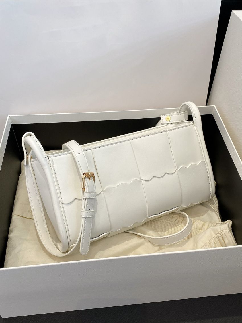 Scallop Detail White Square Bag for Women