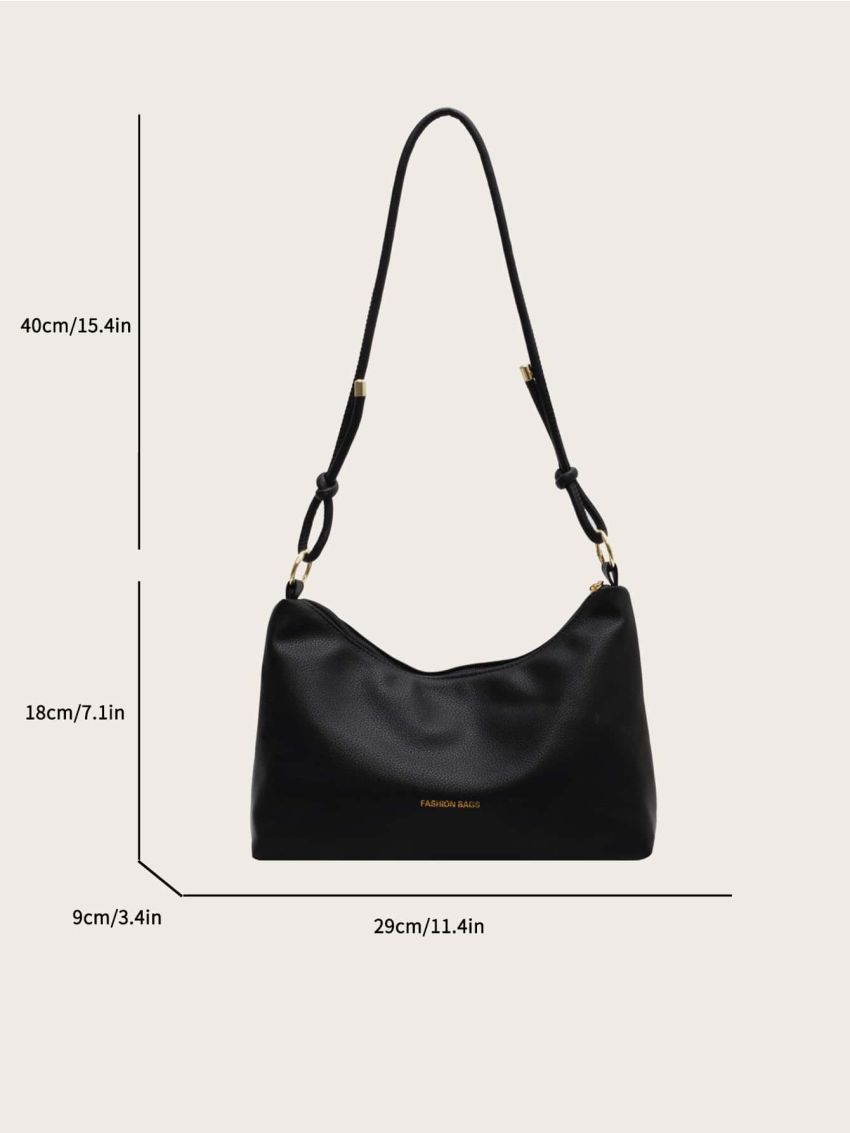 Litchi Embossed Hobo Bag Black Top Handle For Work