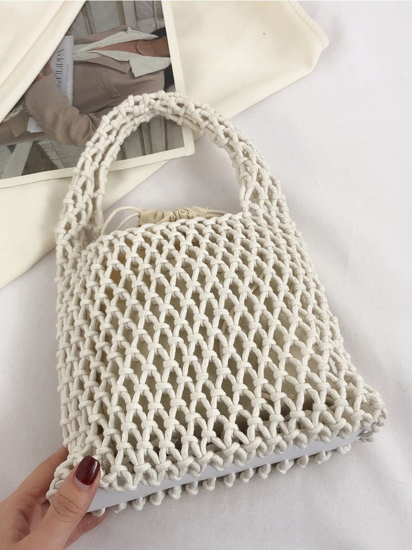 Minimalist Hollow Out Design Crochet Shoulder Bag for Vacation