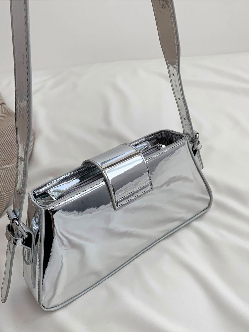 Metallic Baguette Bag Buckle Decor Medium For Club