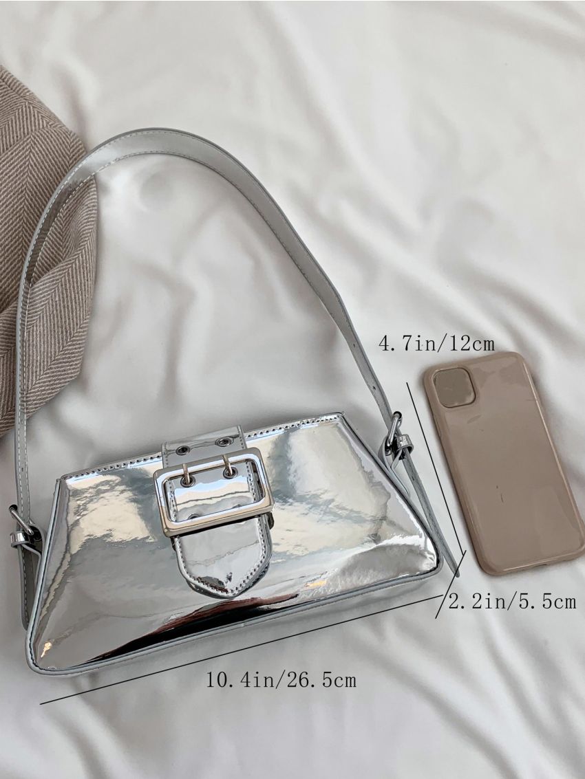 Metallic Baguette Bag Buckle Decor Medium For Club