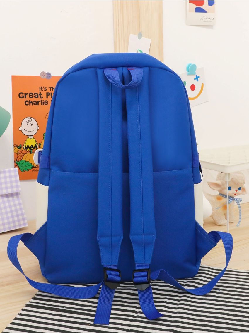 4pcs Letter Graphic Classic Backpack Set Tote Bag Square Bag Coin Purse With Bag Charm For School