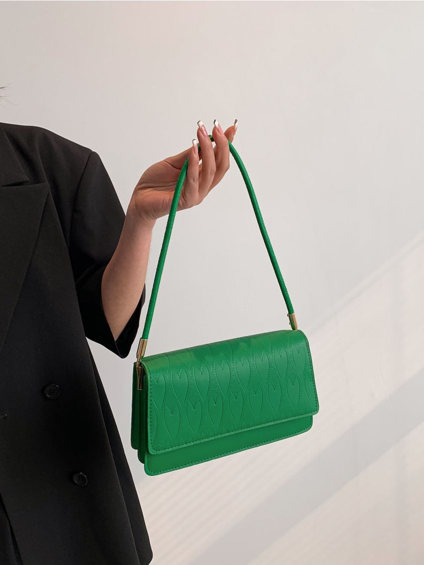 Heart Graphic Square Bag Flap Small Green