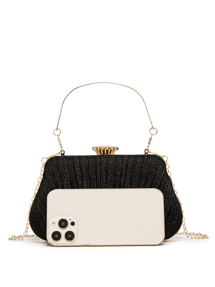 Rhinestone Decor Glitter Box Bag Ruched Glamorous