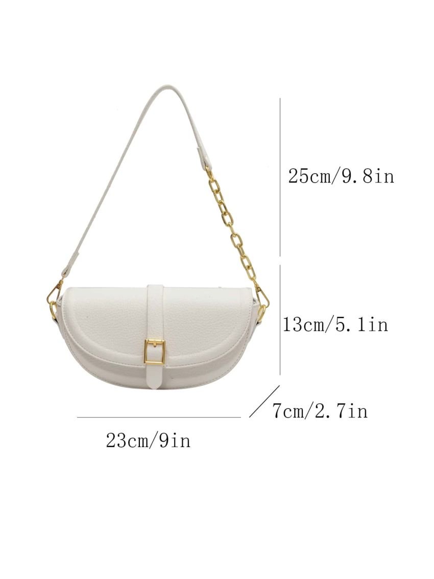 Small Saddle Bag Litchi Embossed Buckle Decor Chain Strap For Daily