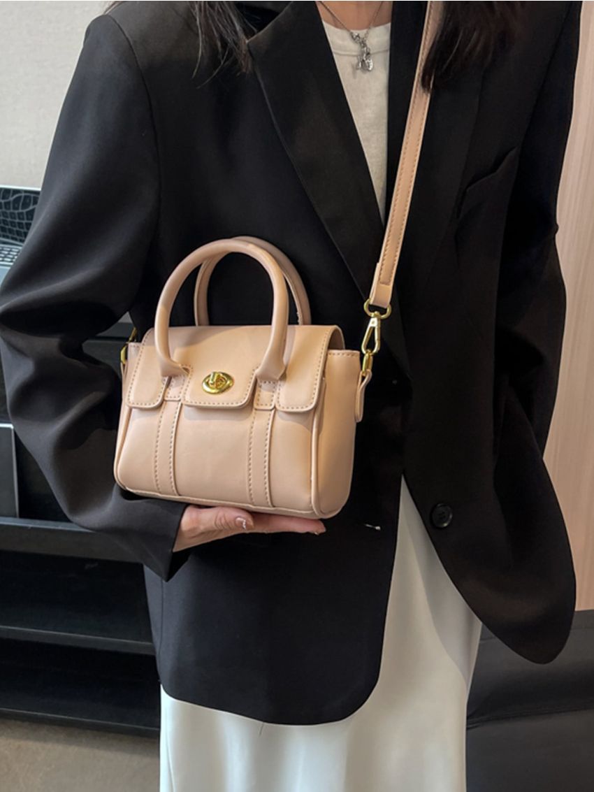 Mini Square Bag Dusty Pink Turn Lock Flap For Work