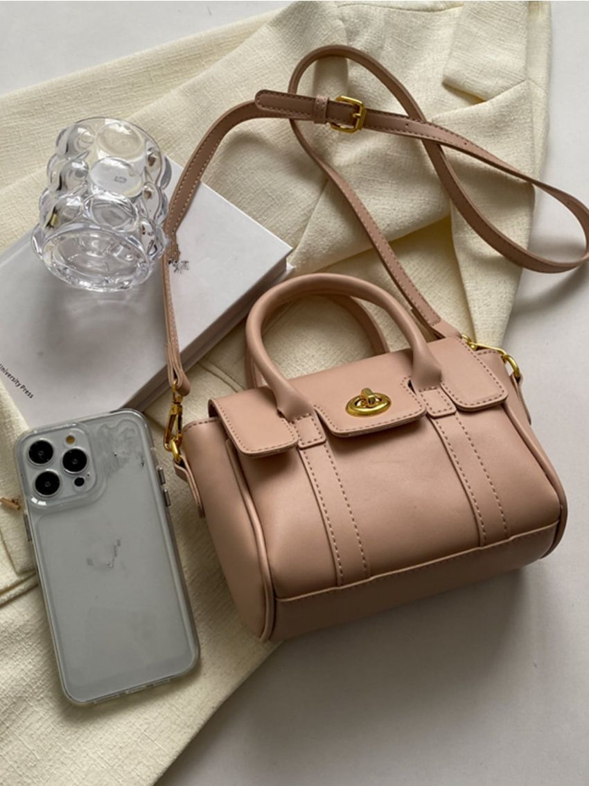 Mini Square Bag Dusty Pink Turn Lock Flap For Work