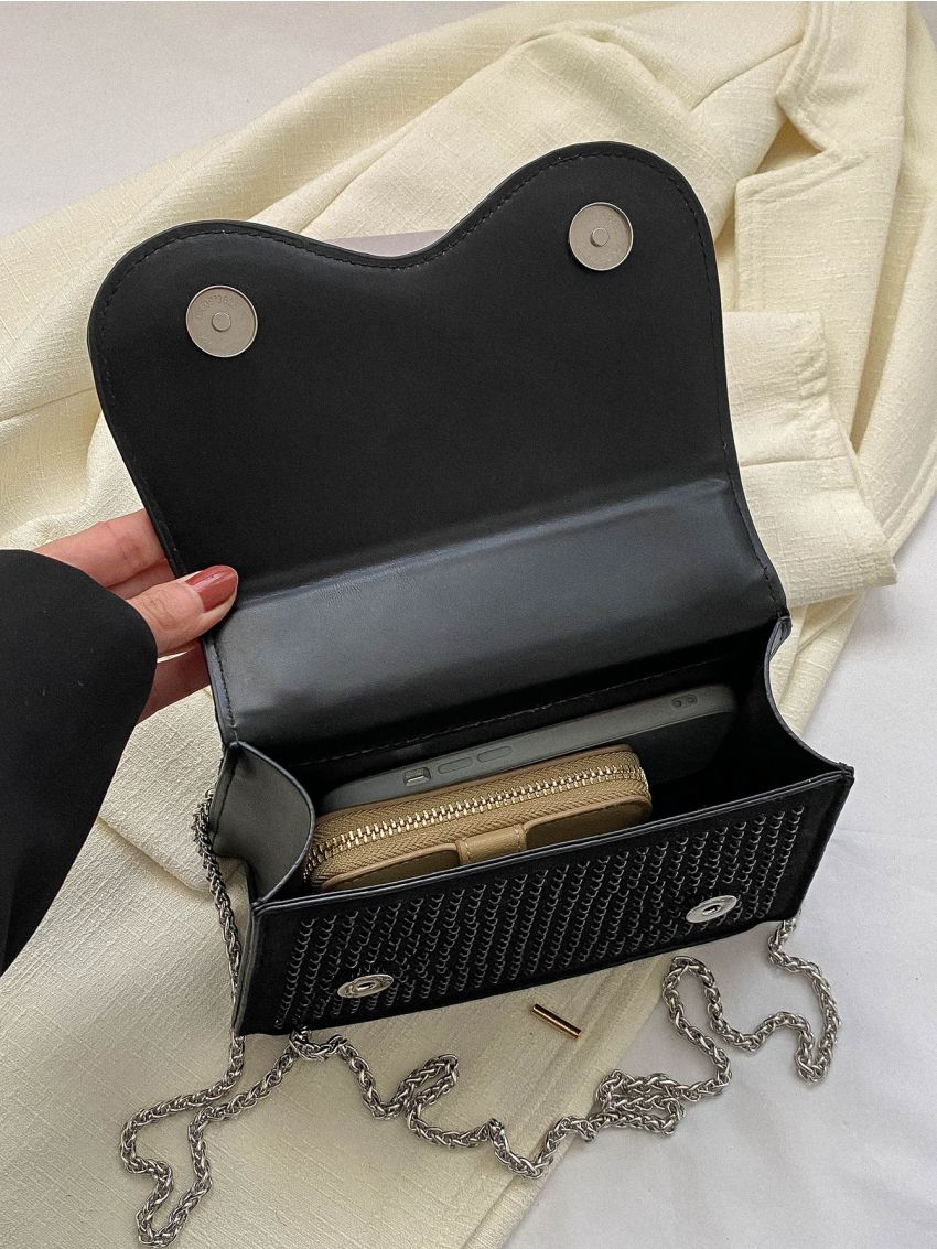 Studded Decor Square Bag Small Flap Top Handle Black