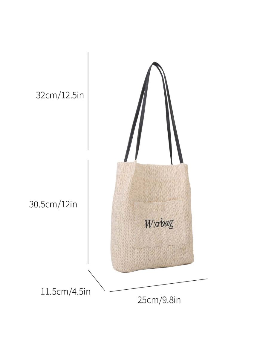 Medium Straw Bag Letter Embroidered Paper
