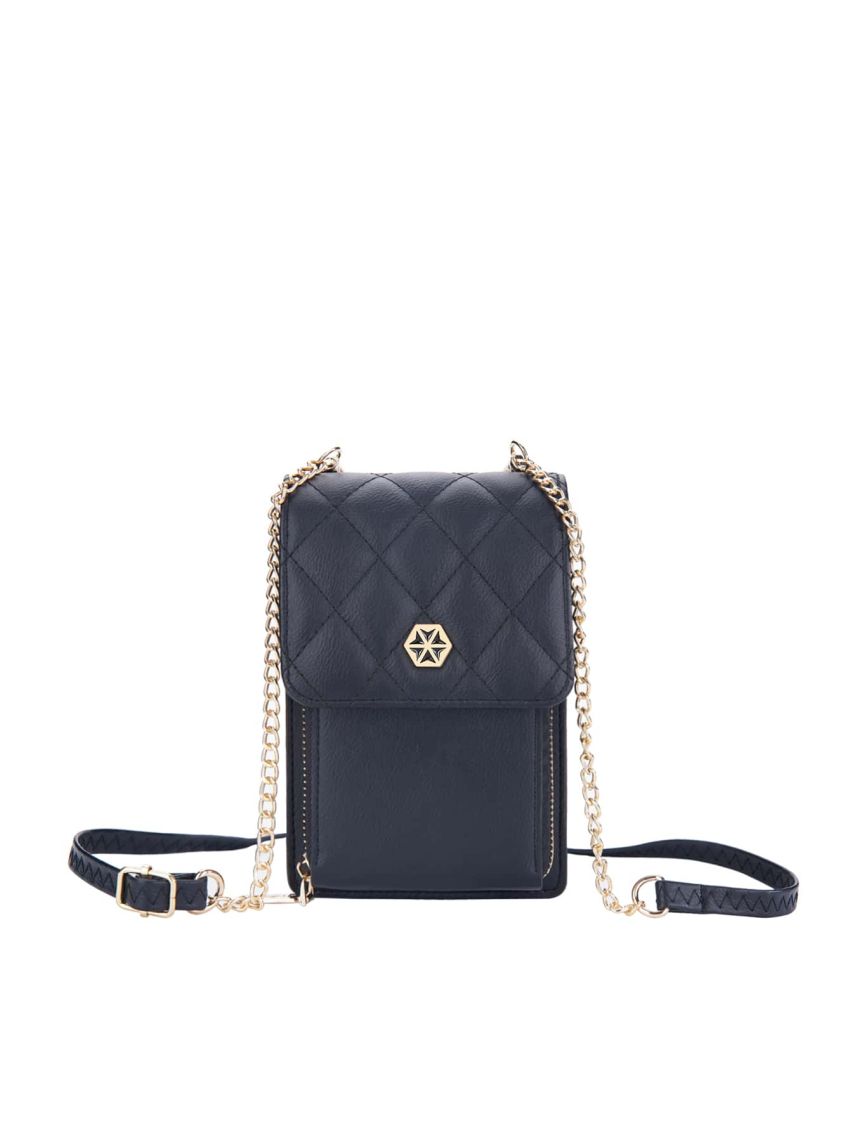 Quilted Phone Wallet Metal Decor Credit Card Holder For Daily