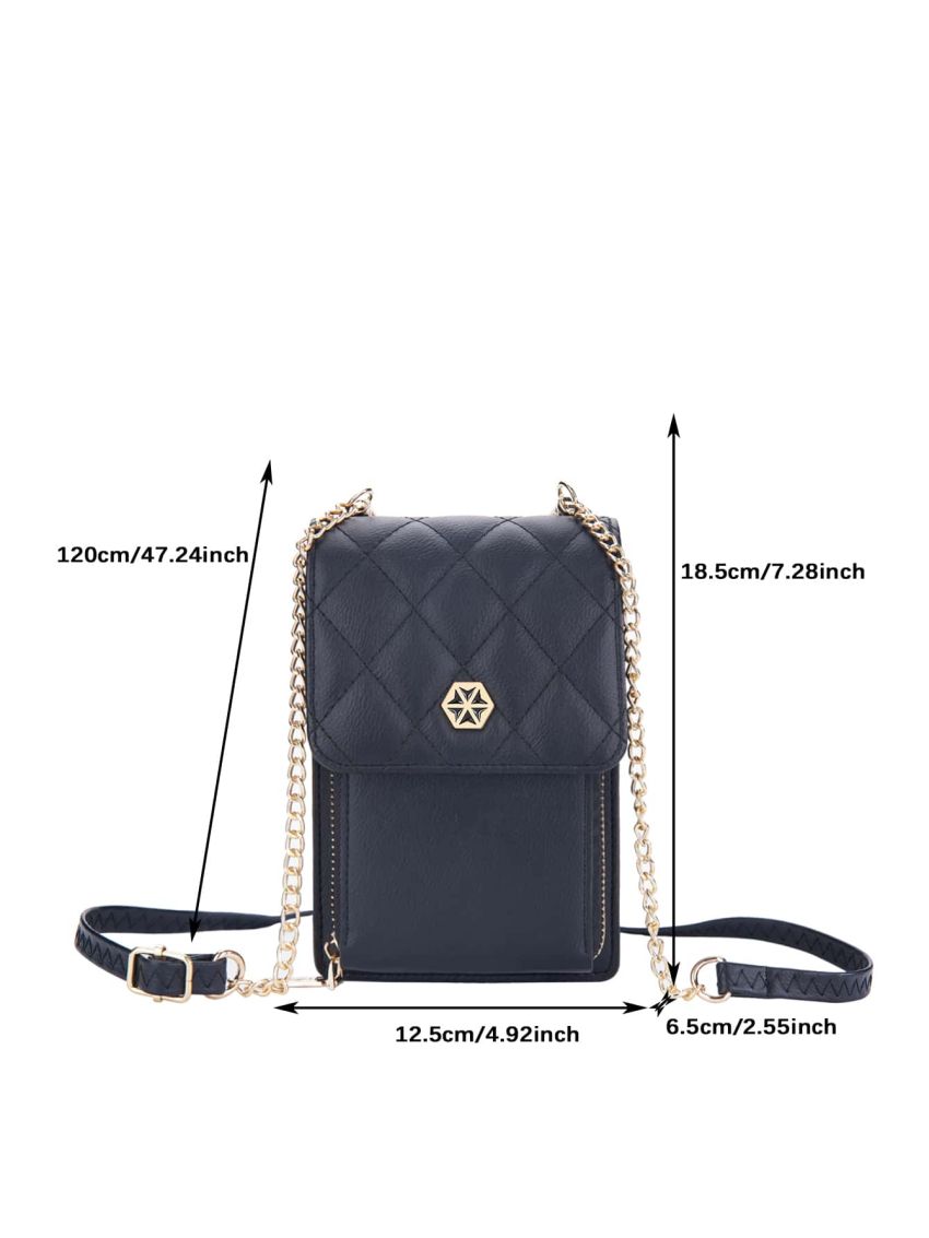 Quilted Phone Wallet Metal Decor Credit Card Holder For Daily