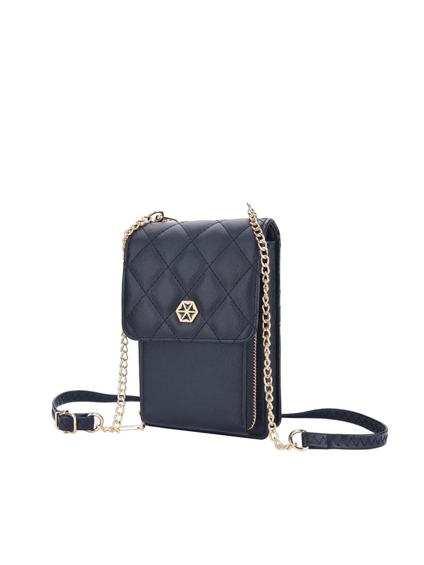 Quilted Phone Wallet Metal Decor Credit Card Holder For Daily