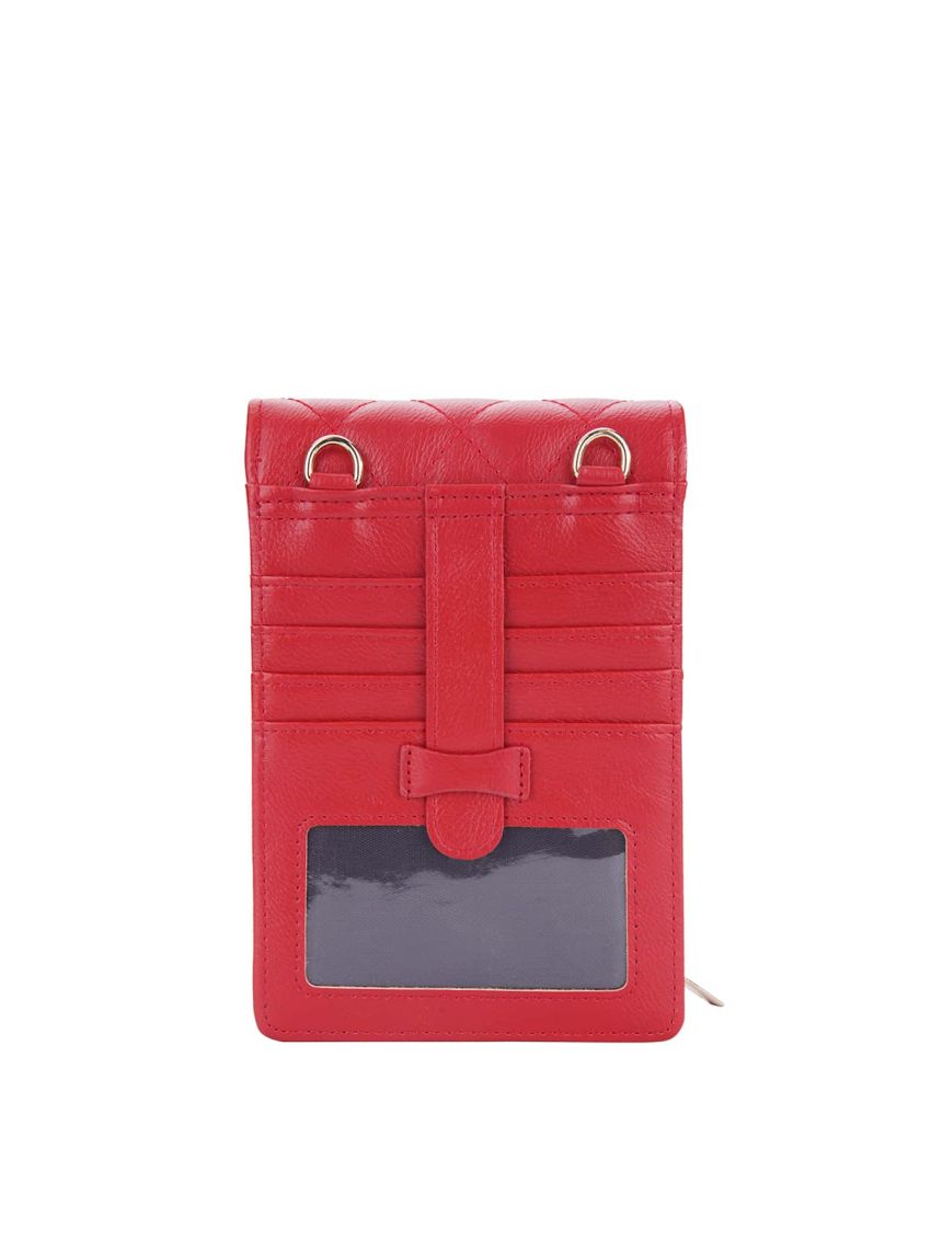 Quilted Phone Wallet Red Metal Decor Credit Card Holder For Daily