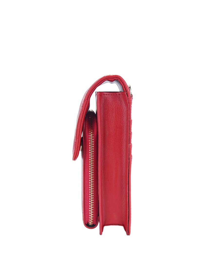 Quilted Phone Wallet Red Metal Decor Credit Card Holder For Daily