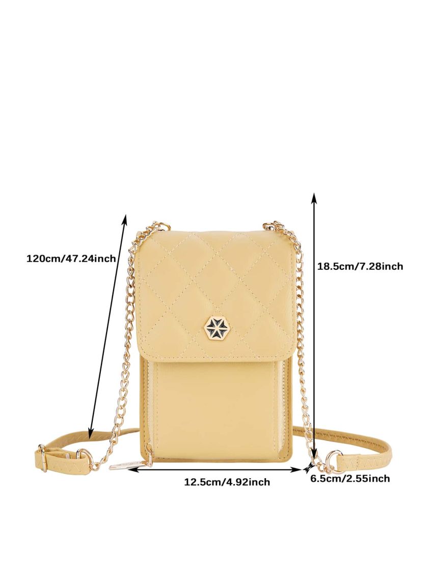 Quilted Phone Wallet Yellow Metal Decor Credit Card Holder For Daily