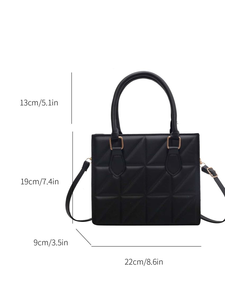 Mini Square Bag Quilted Detail Double Handle Black PU Elegant