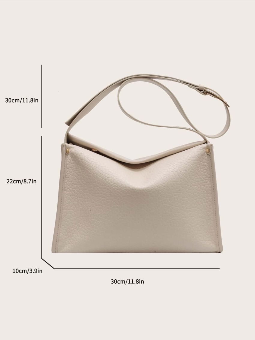 Medium Hobo Bag Litchi Embossed Beige Fashionable For Work