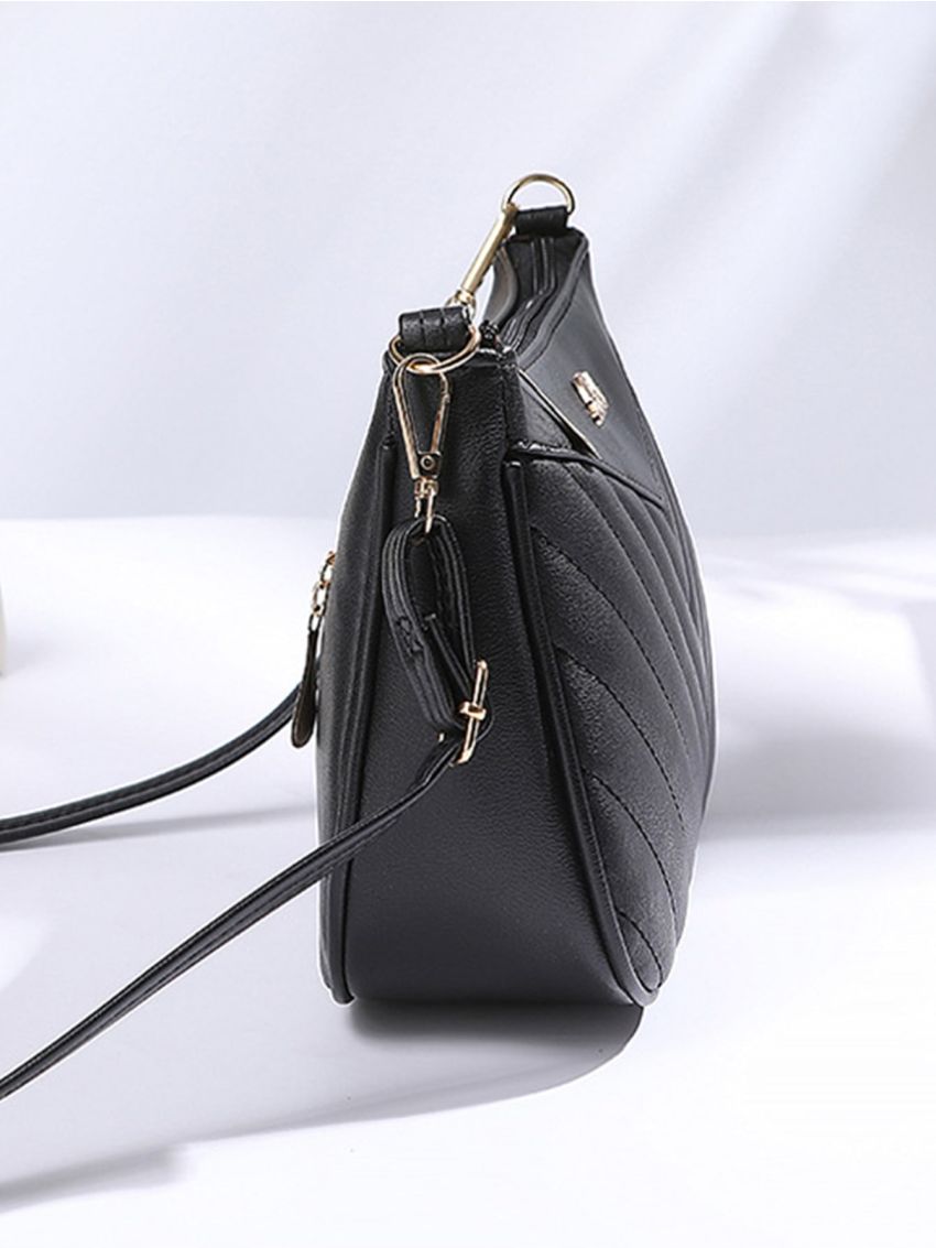 Letter Decor Chain Square Bag Chevron Quilted