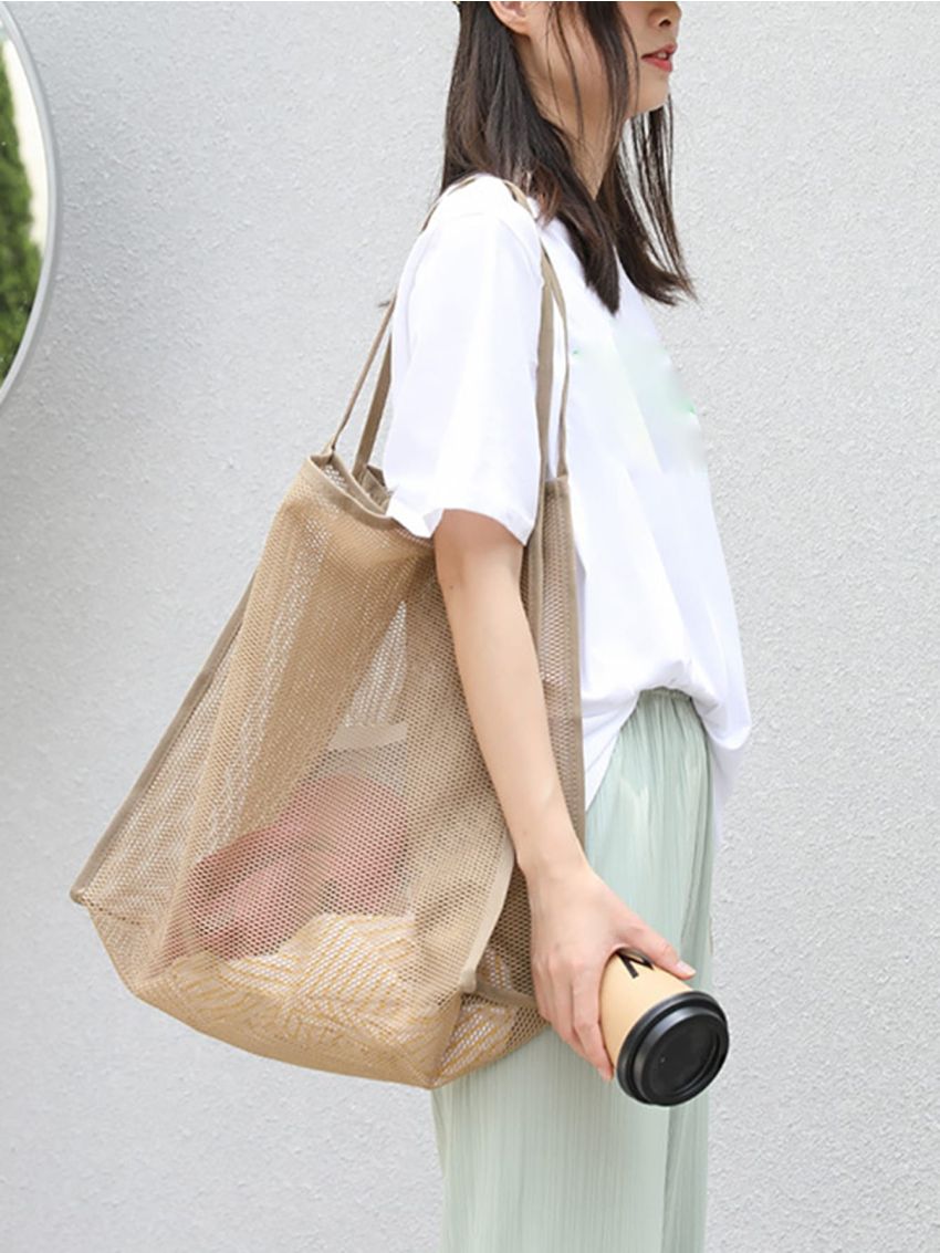 Mesh Hollow Out Beach Travel Package For Women Shoulder Bag Large Capacity Female Shopping Tote Bag