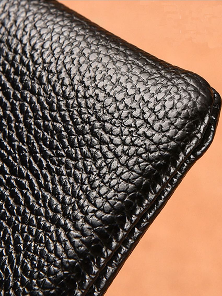 Pu Litchi Embossed Coin Purse Black Zipper