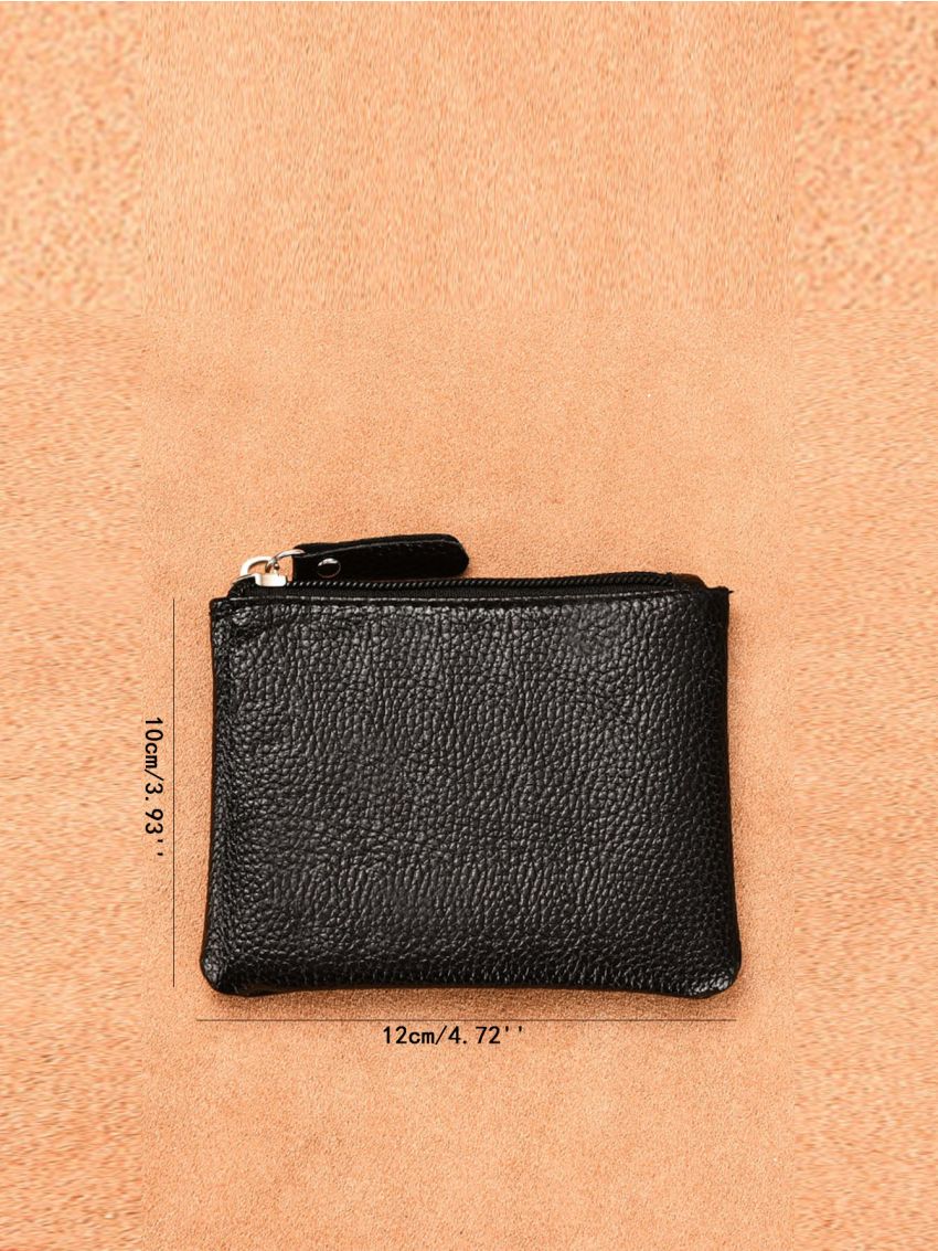 Pu Litchi Embossed Coin Purse Black Zipper
