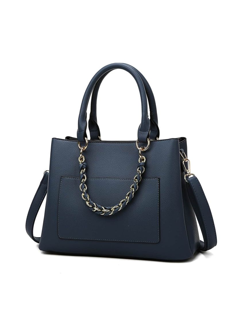 Small Top Handle Bag Pocket Front Chain Decor PU