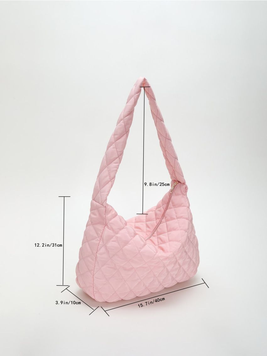 Oversized Hobo Bag Quilted Pattern Pink