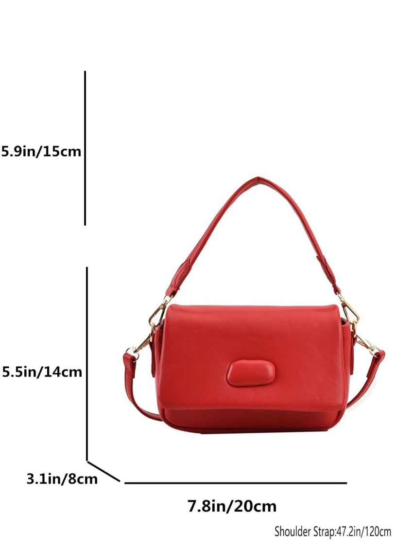 Mini Square Bag Neon Red PU Flap For Daily Life