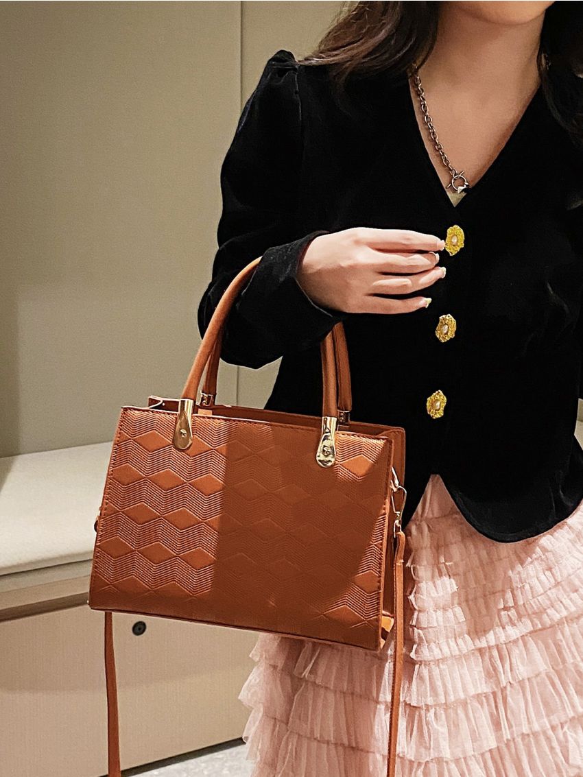 Geometric Embossed Square Bag PU For Daily Life