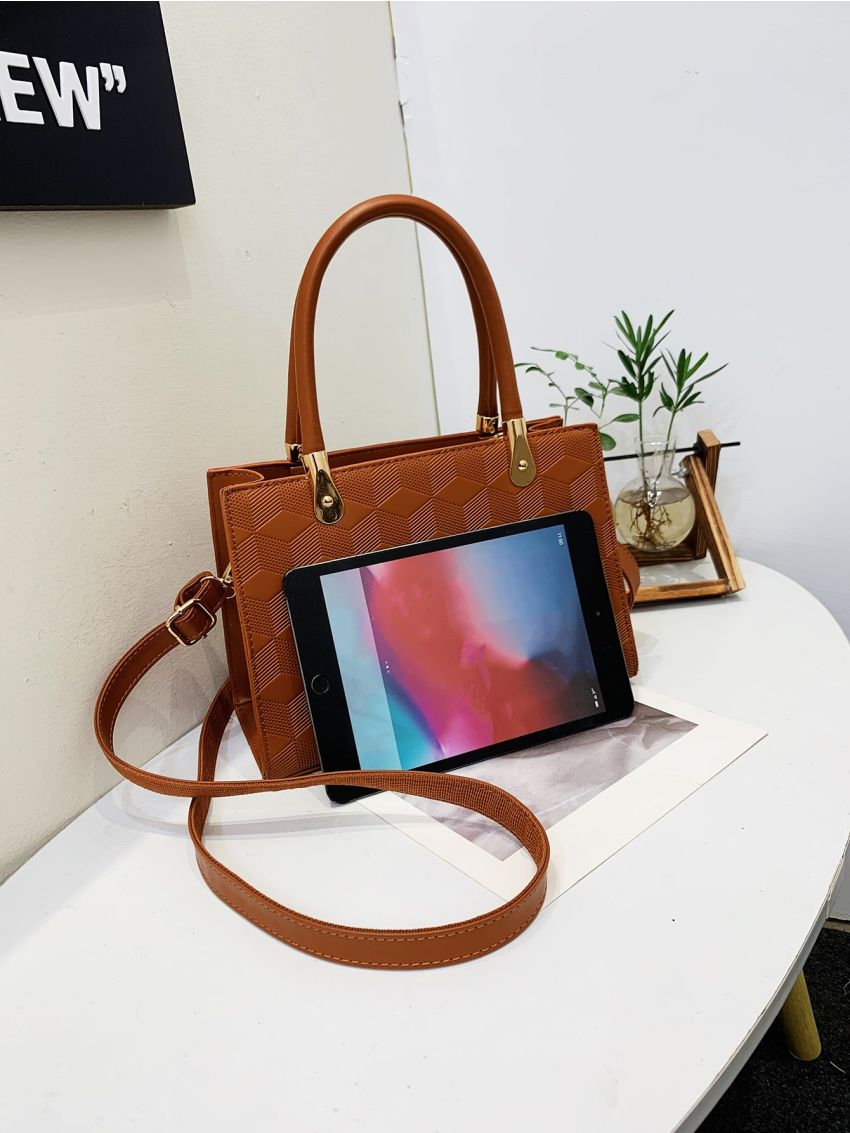 Geometric Embossed Square Bag PU For Daily Life