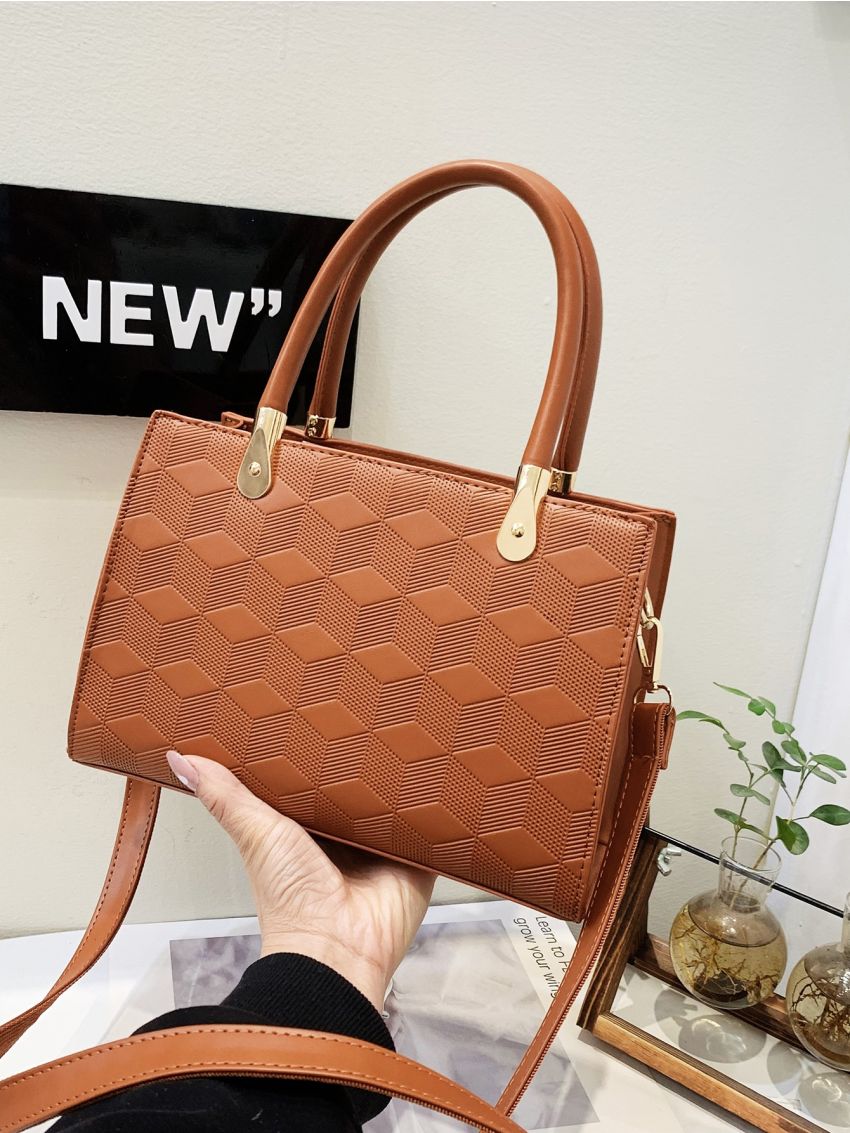 Geometric Embossed Square Bag PU For Daily Life
