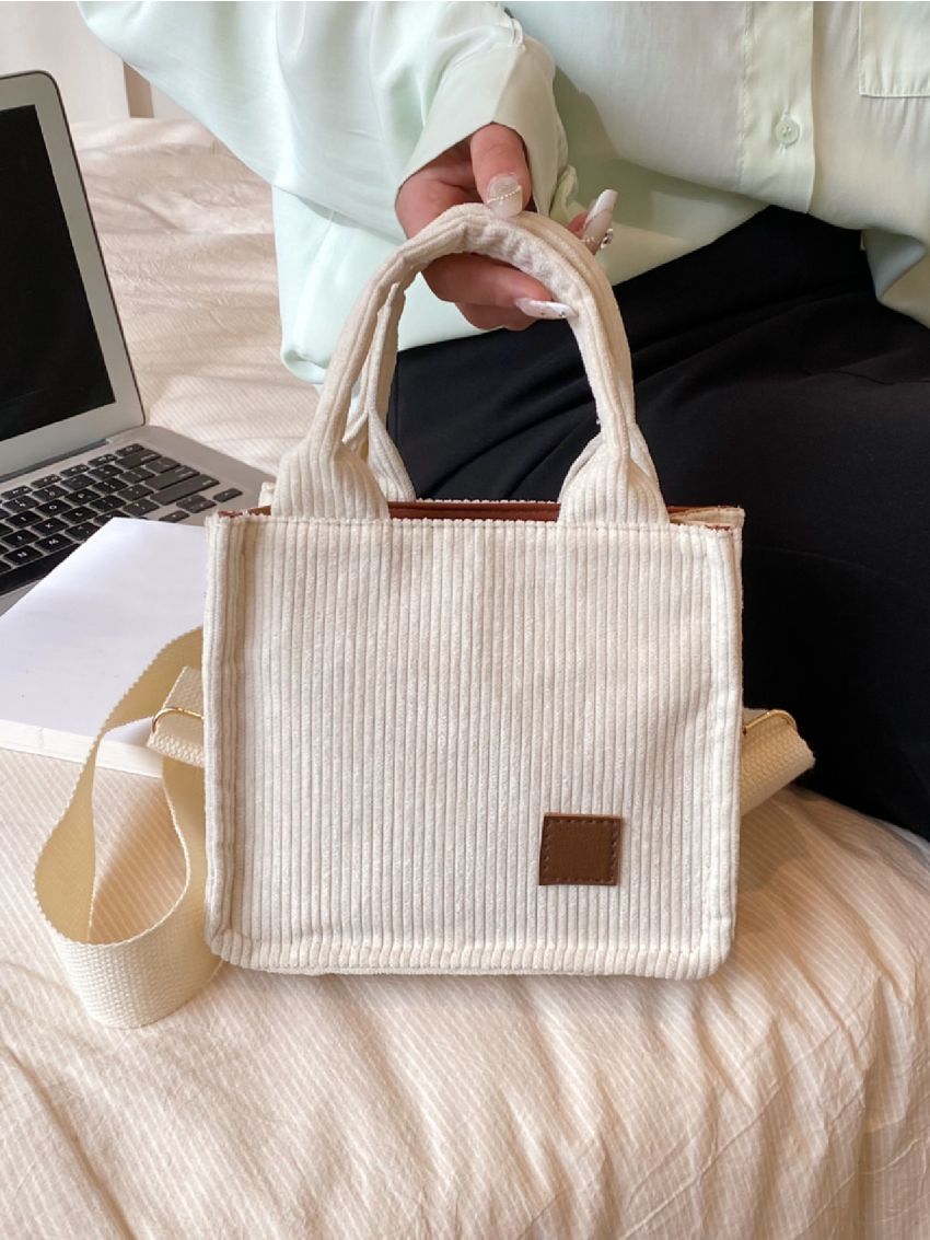 Mini Patch Decor Square Bag Corduroy Minimalist