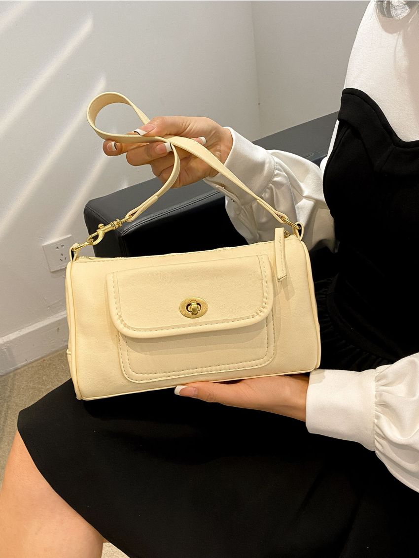 Medium Square Bag Turn Lock Pocket Front Minimalist