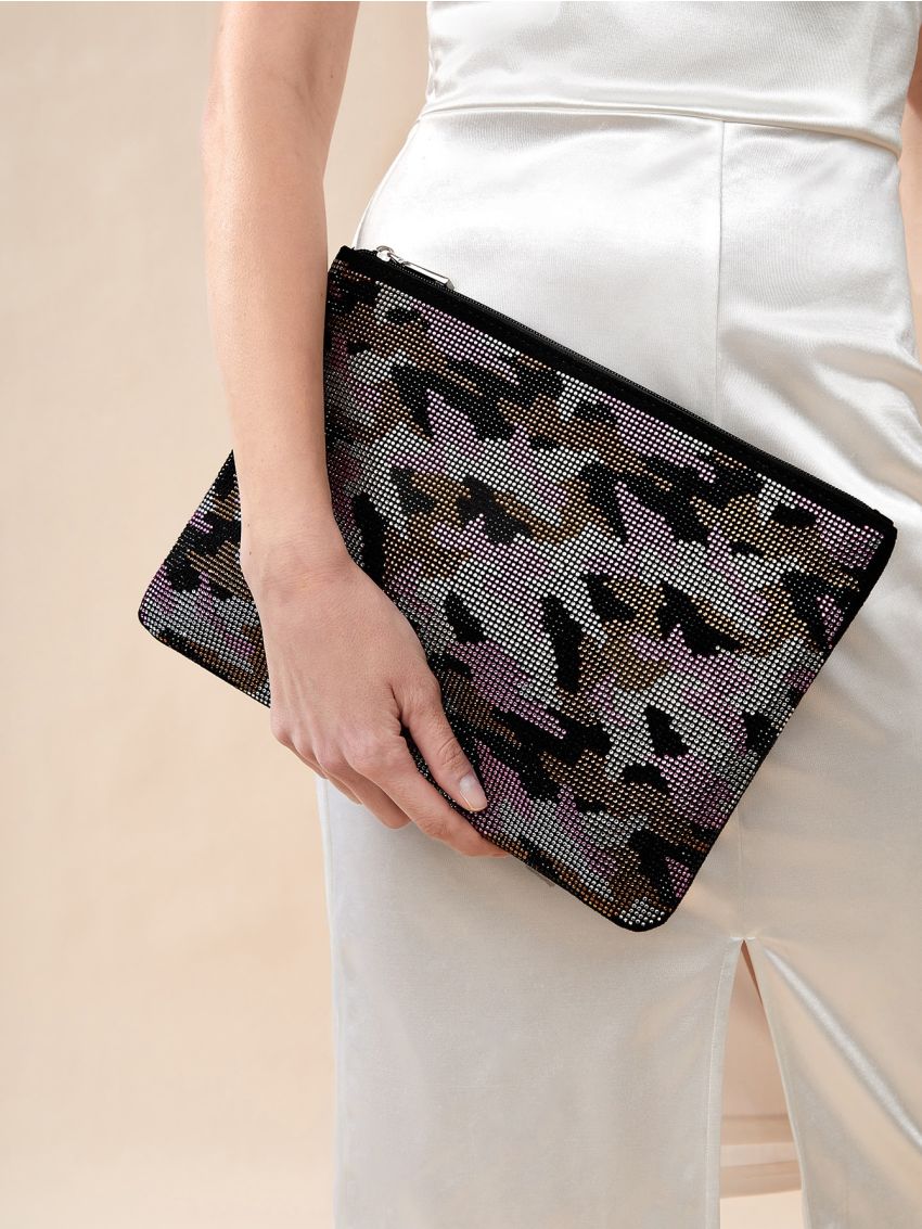 Random Graphic Rhinestone Decor Faux Suede Square Bag