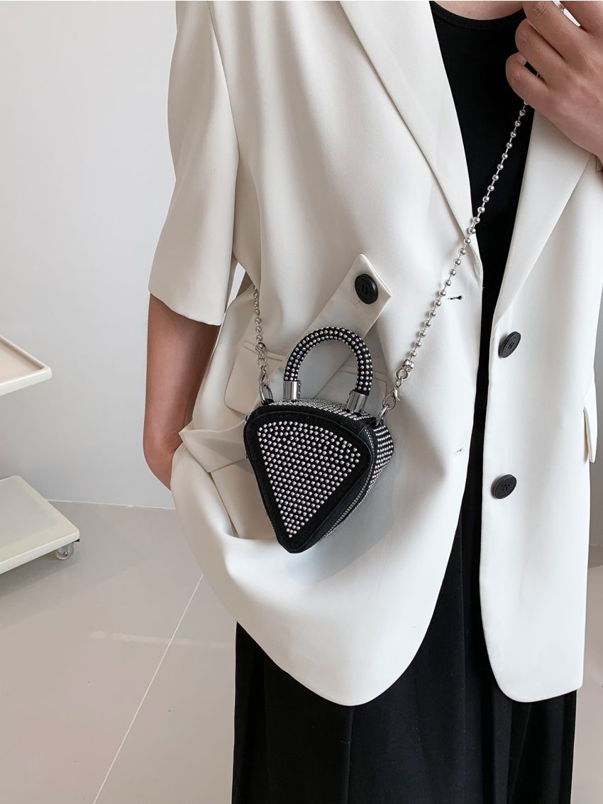 Mini Novelty Bag Studded Decor Triangle Design PU For Daily Life
