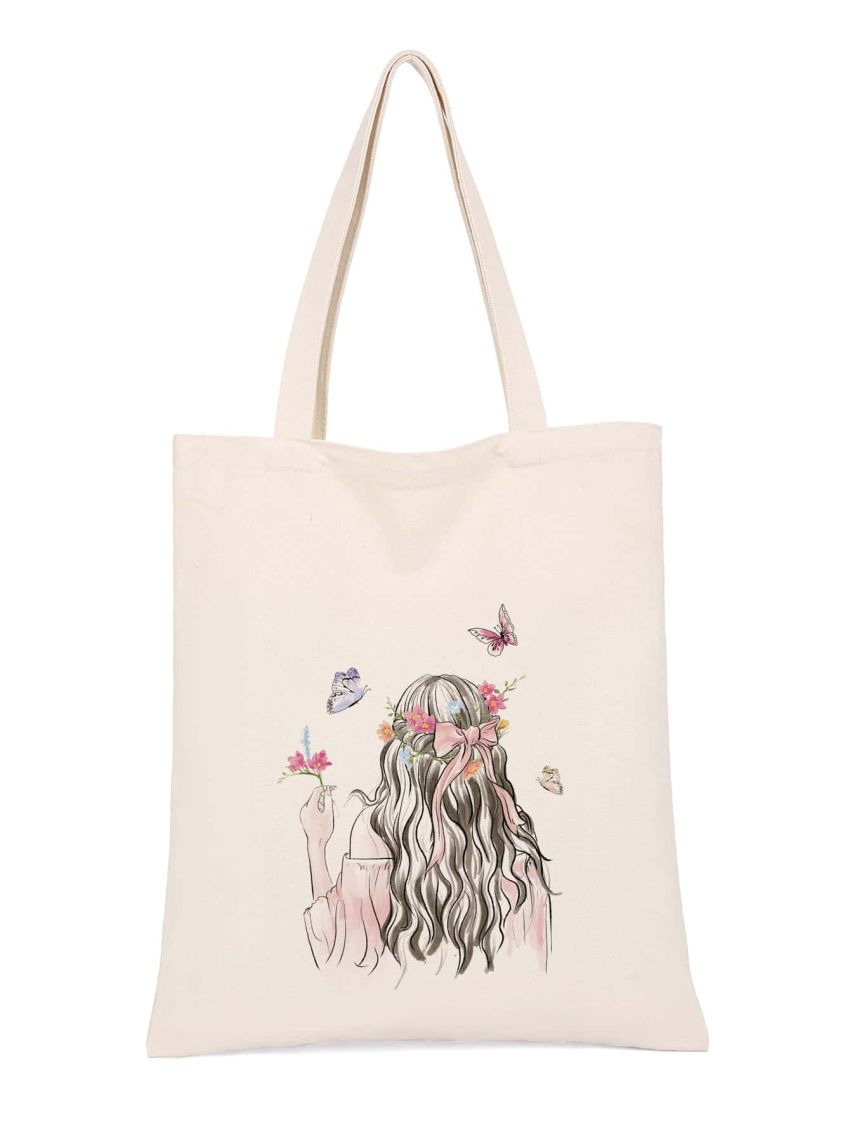 Small Shopper Bag Figure & Butterfly Graphic