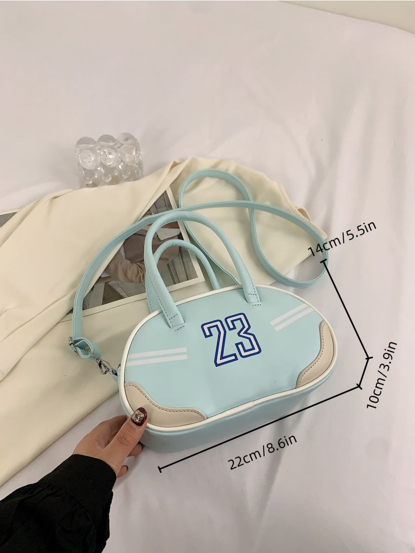 Number Print Square Bag Double Handle