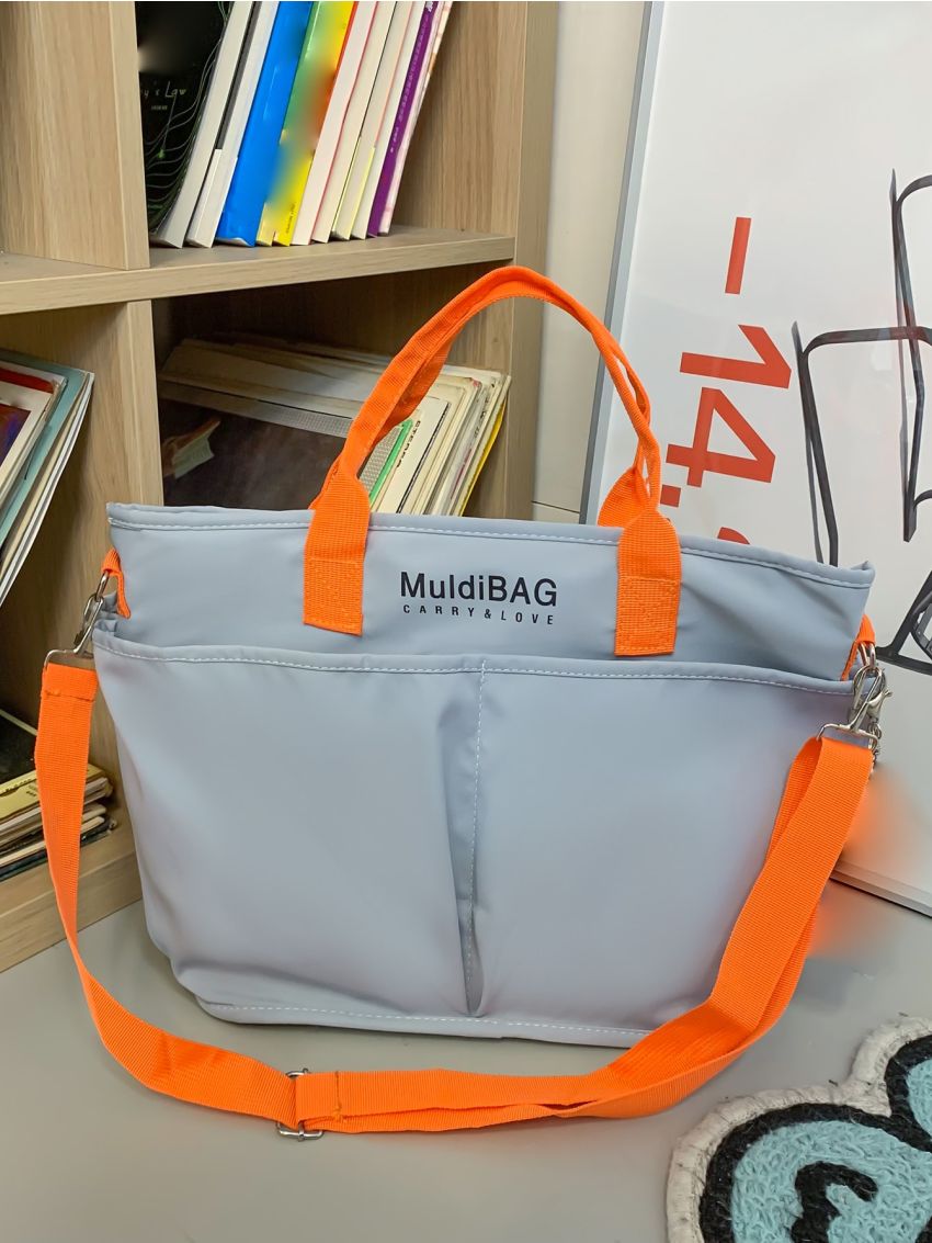 Oversized Shoulder Tote Bag Fashionable Letter Graphic Nylon For Daily Life