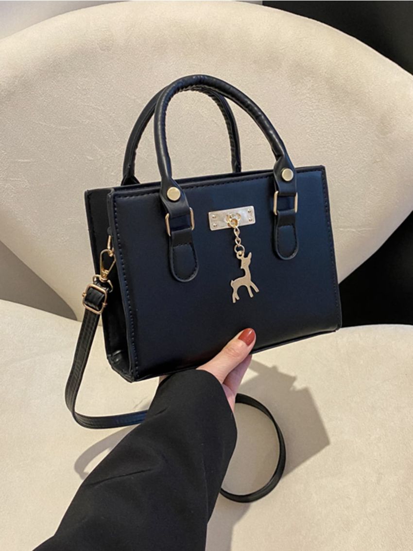 Mini Metal Decor Square Bag Fashion Black