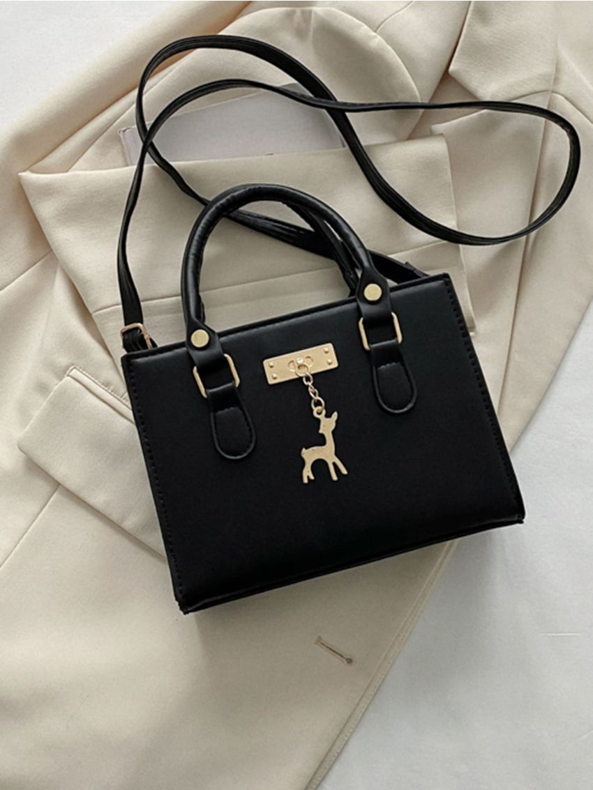 Mini Metal Decor Square Bag Fashion Black