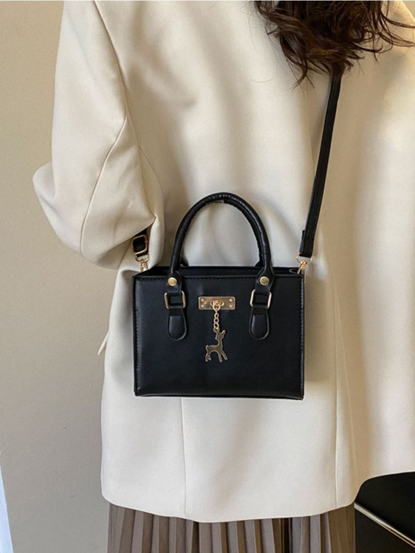 Mini Metal Decor Square Bag Fashion Black