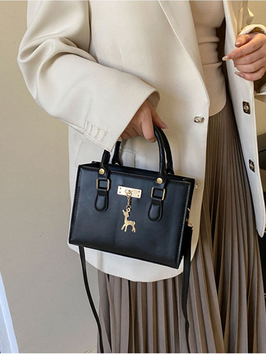 Mini Metal Decor Square Bag Fashion Black