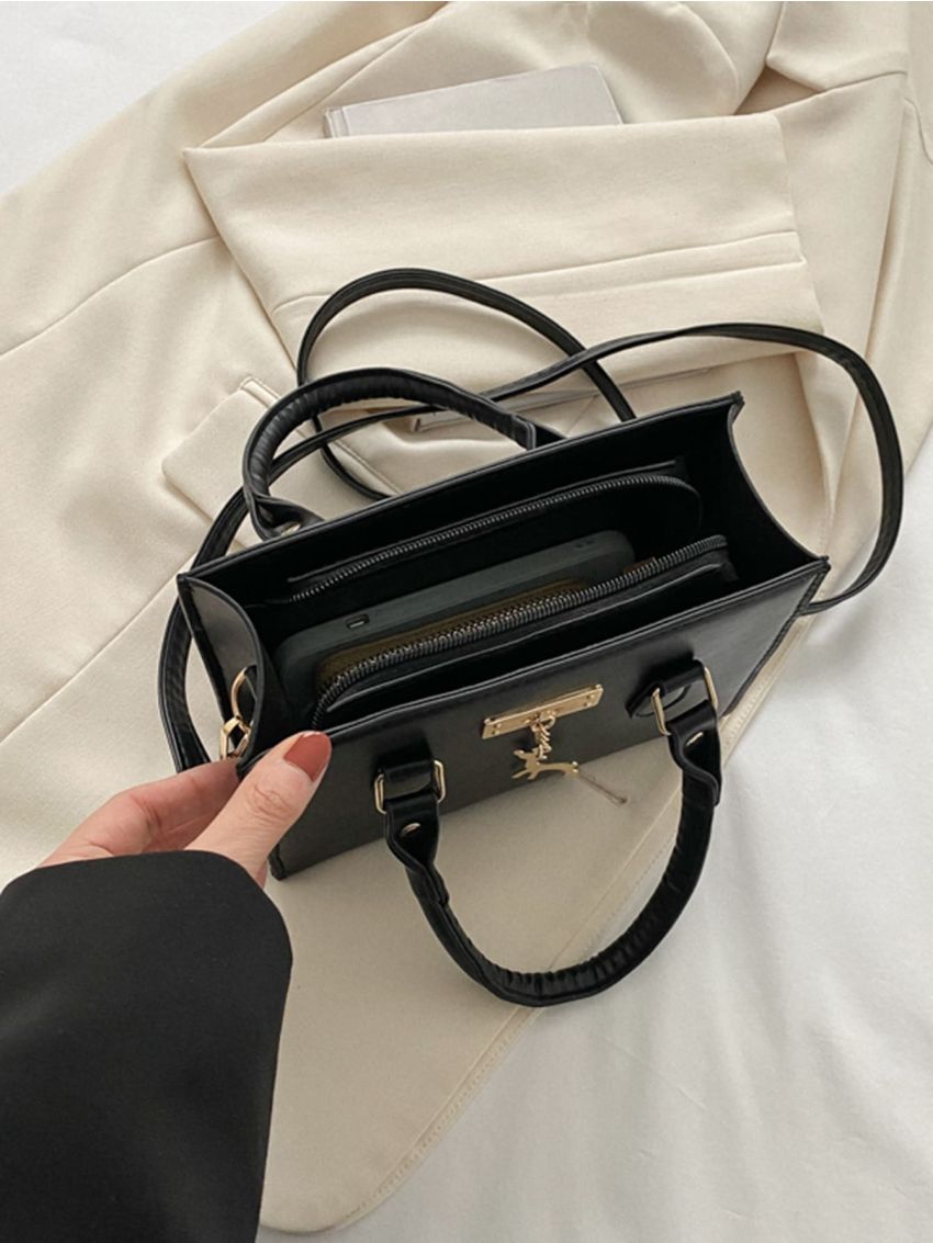 Mini Metal Decor Square Bag Fashion Black