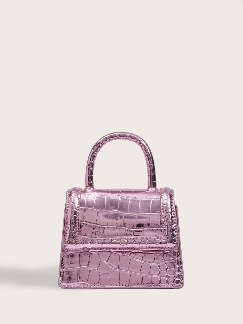 Mini Metallic Square Bag Crocodile Embossed Satchel Bag