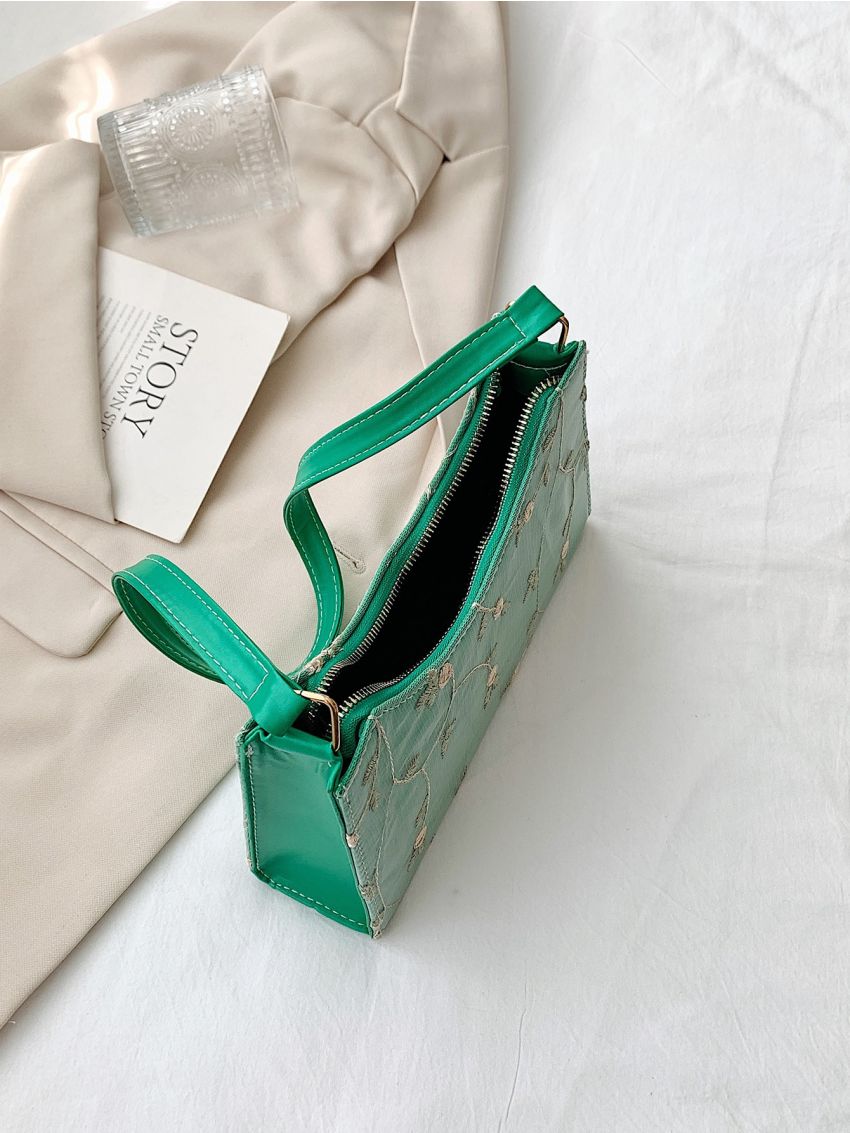 Plant Embroidery Baguette Bag Fashion Style