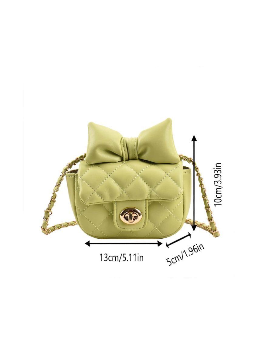 Quilted Square Bag Bow Decor Mini Twist Lock Green