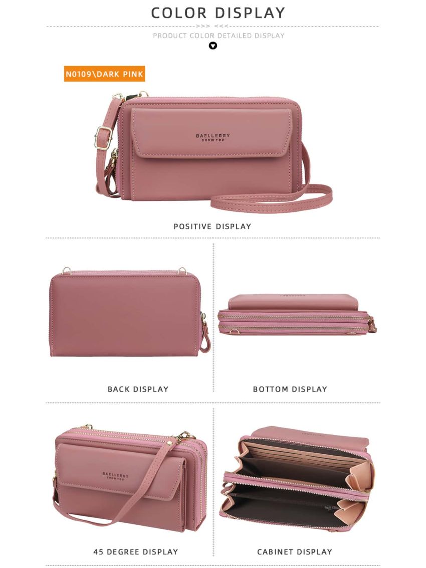 Fashion Women's Long Wallet Double Zipper Large Capacity Cross Bag Mobile Phone Bag